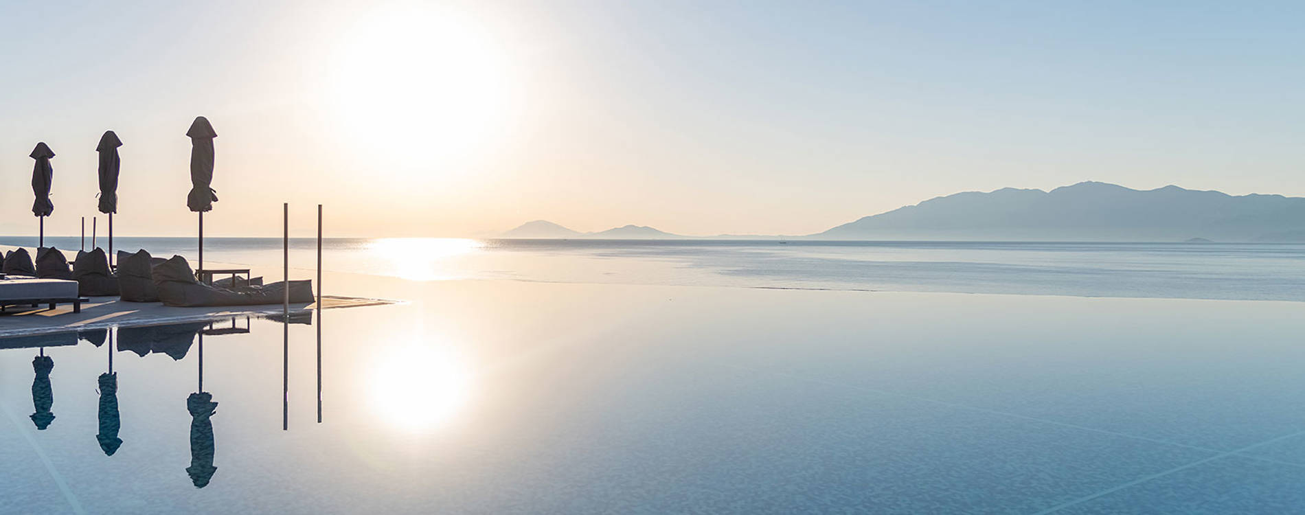 Side view of the pool at sunrise