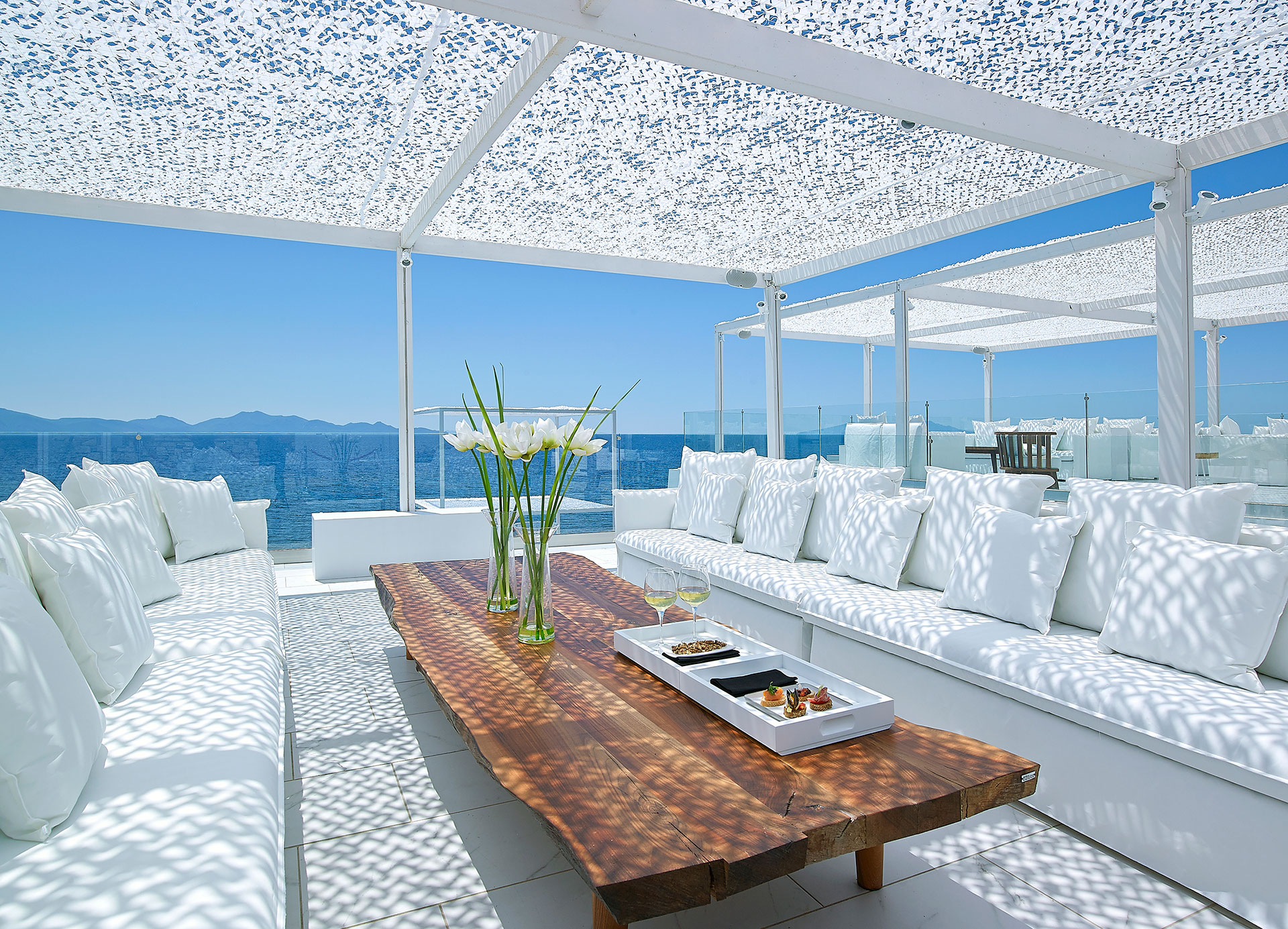 
Decorated lounge table and sofas