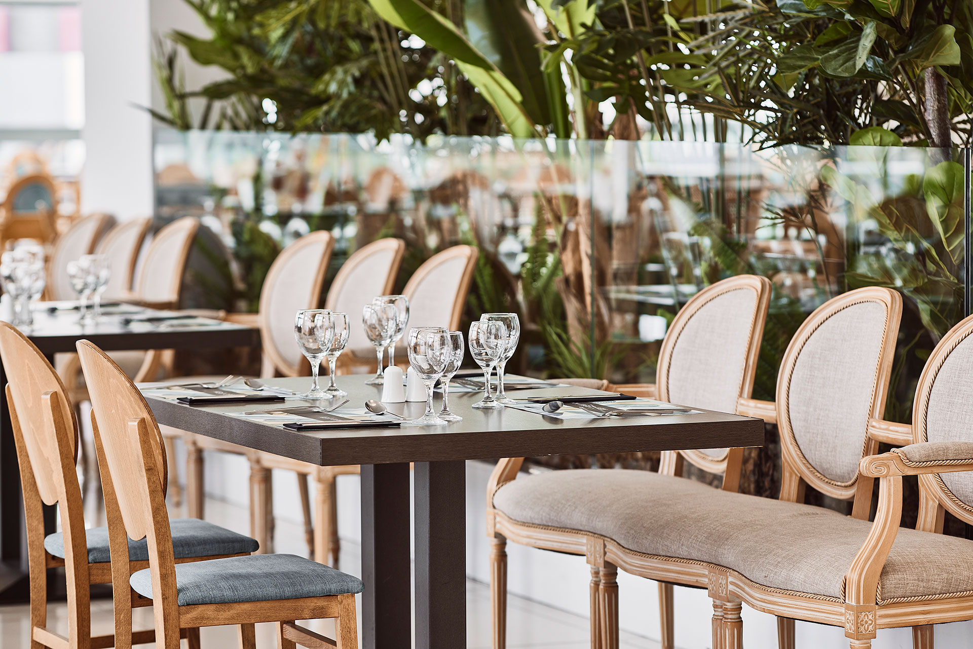 
Restaurant table decorated and chairs
