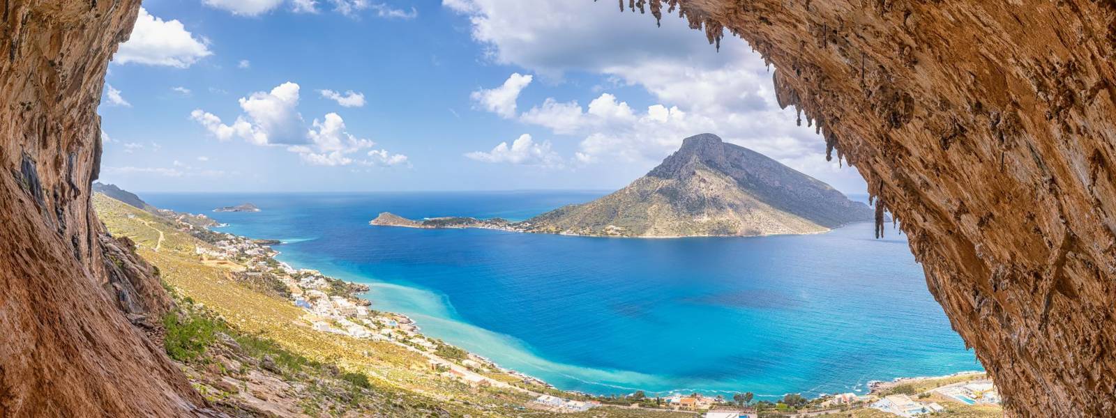 View of the sea through a cave