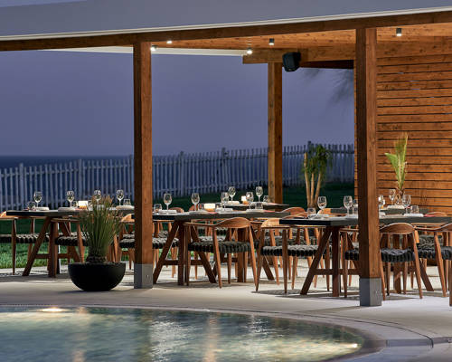 Side view of the Asian restaurant chairs and tables